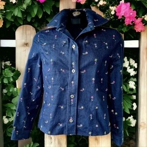 Tuzzi Embroidered Floral Dark Denim Jacket
